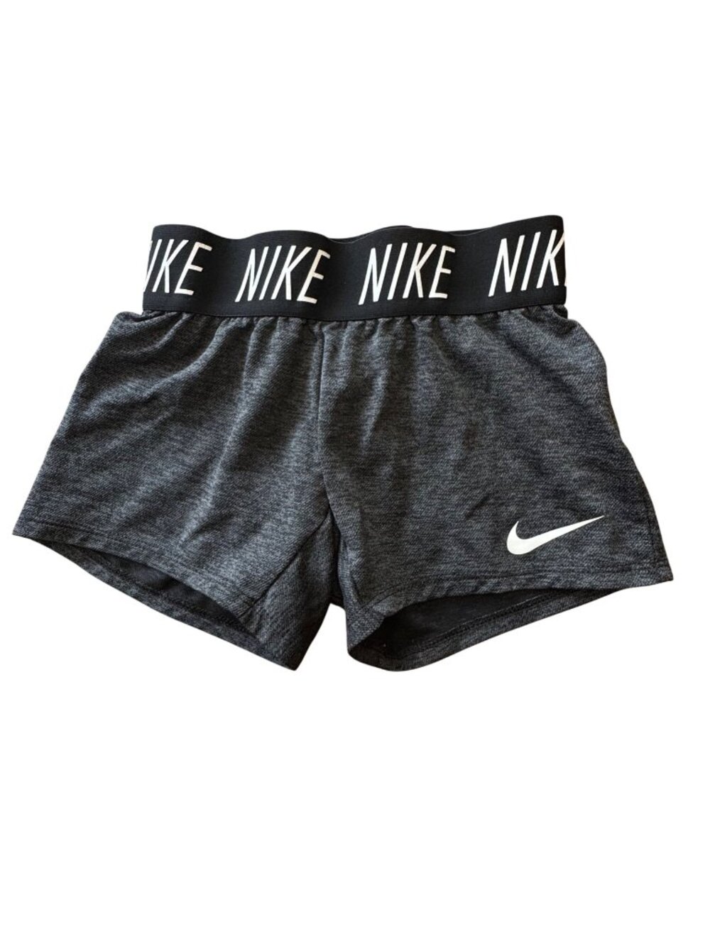 NIKE Dri-Fit Athletic Shorts Girls XS 6X Gray Logo Waistband Gym Volleyball Yoga